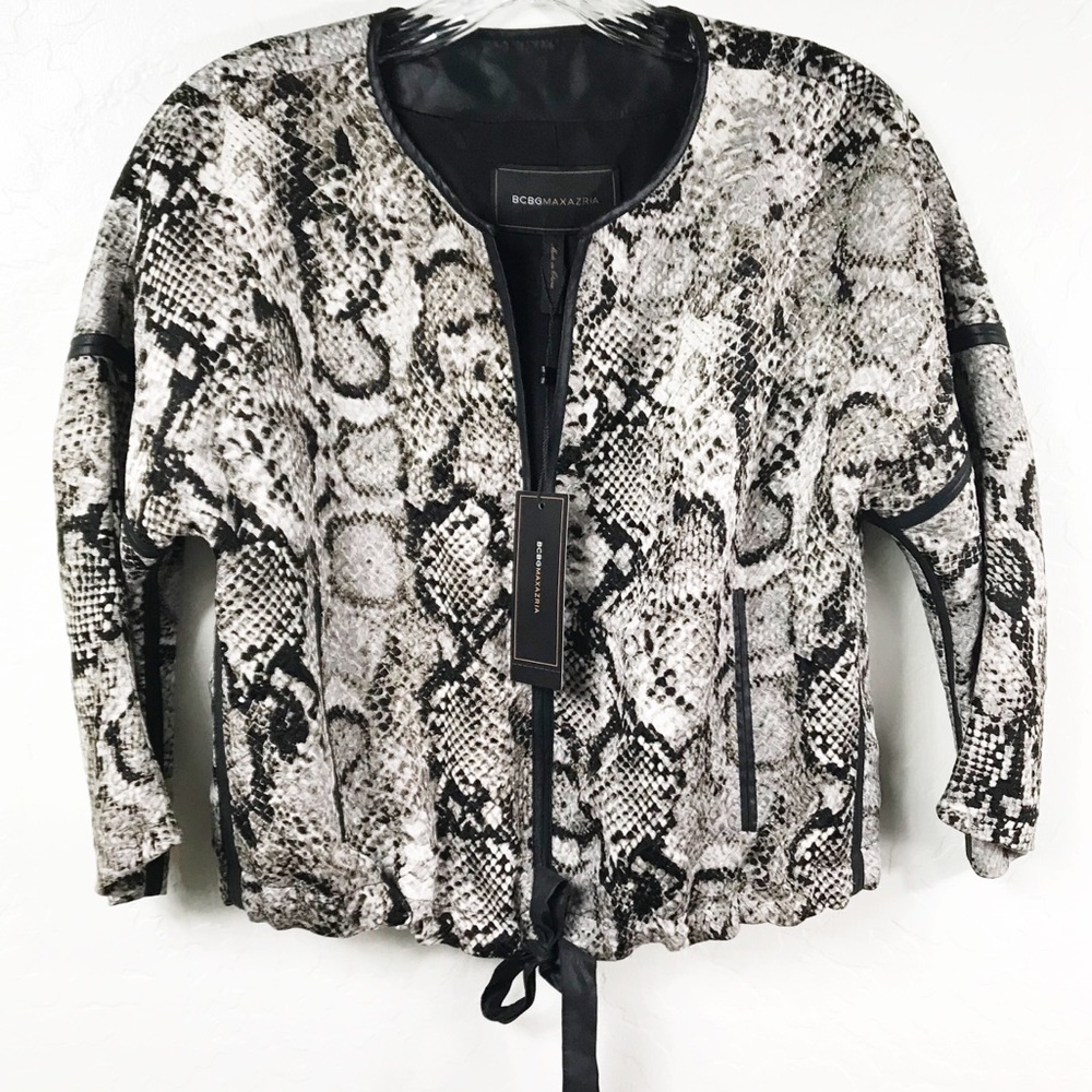 NEW BCBGMAXAZRIA “Emil” Snake Print Crop Jacket
